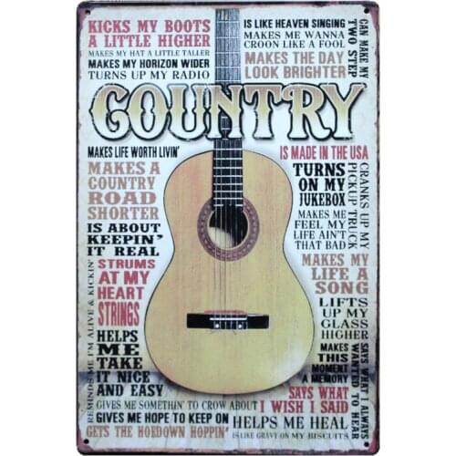 Country Music Guitar Vintage Metal Tin Signs Art Poster Cafe Bar Pub Painting Wall Stickers Home Decor Plaque Metal PlatesN146