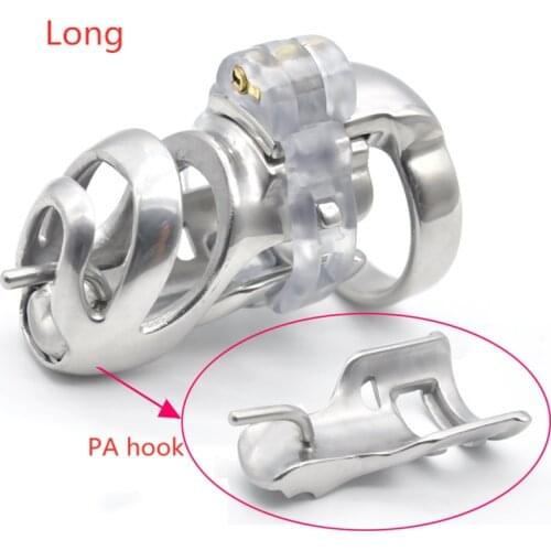 Stainless steel long section male chastity device penis lock chastity cage cock ring sexy toy for adults