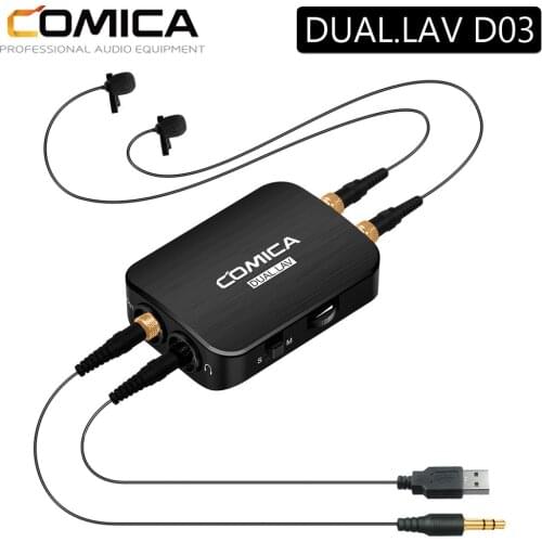 COMICA DUAL.LAV-D03 Dual-head Lavalier Lapel Microphone Clip-on Smartphone Mic For Canon Nikon Sony Camera Camcorder PC