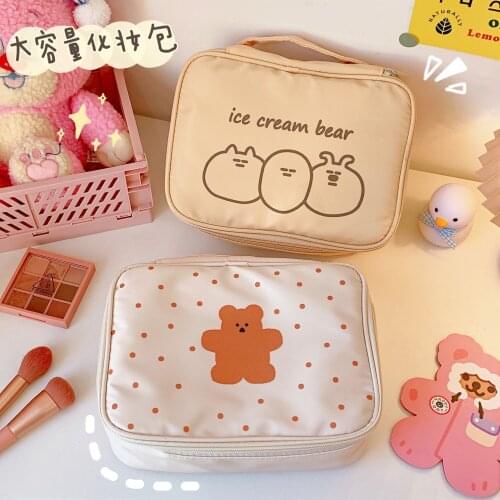 Bentoy Milkjoy Korea Cute Bear Girls Cosmetic Case Large Capacity Make up Bag Home Storage Case Makeup brush Compartment Pocket