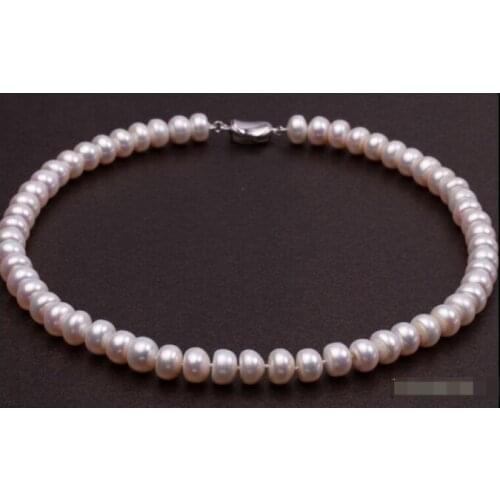 Beautiful 9-10mm White Flatly Round Freshwater Cultured Pearl Necklace 18"