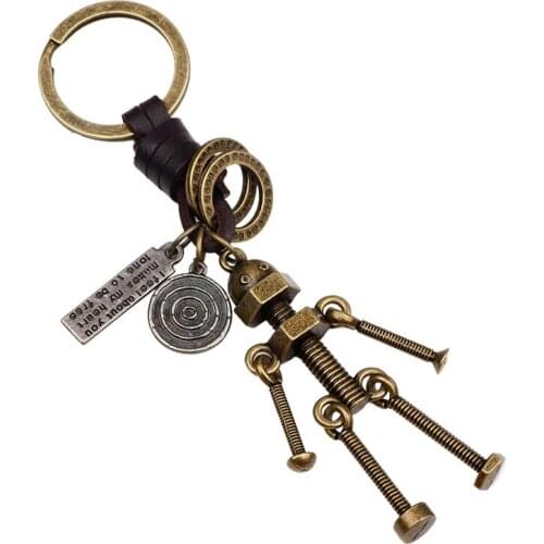 Creative Retro Metal Robot Car Keychain Alloy Ancient Bronze Accessories Key Ring Fashion Couple Lovers Gift Jewelry