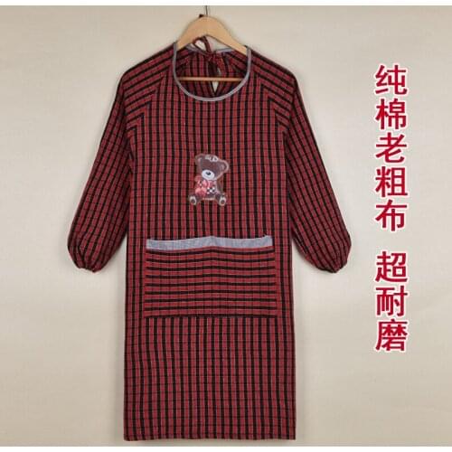 Kitchen apron long-sleeved cotton household waterproof and oil-proof womens fashion cute Korean smock adult cooking overalls