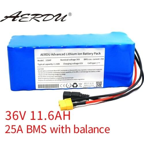 AERDU 36V 11.6Ah 10S4P 12Ah 18650 li-ion battery pack with 42V 2A charger 600W 450w for Fiido D1 D2 ebike Scooter Extended range