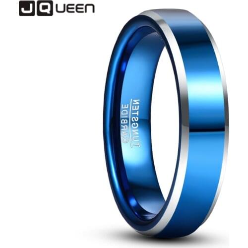 Fashion Electroplating Blue Chamfered Silver Color Men Tungsten Rings High Polish Engagement Rings Bijoux de Luxe