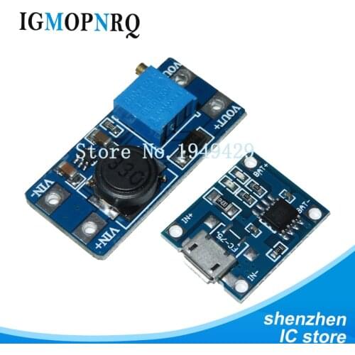 Micro USB 5V 1A 18650 TP4056 module for lithium battery charger charging board with protection + MT3608 2A DC-DC boost converter