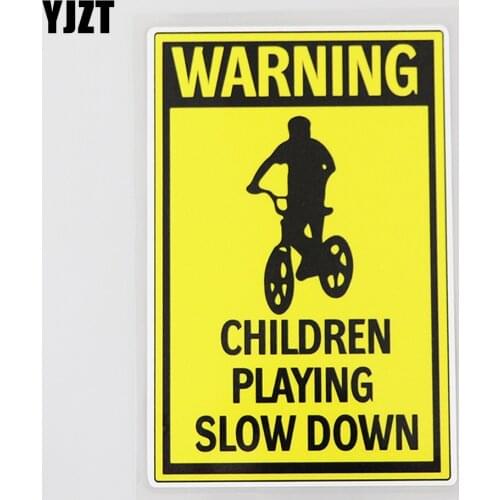 YJZT 9.4CM×14.5CM Children Playing Slow Down Funny Decal PVC Car Sticker 12C-0440
