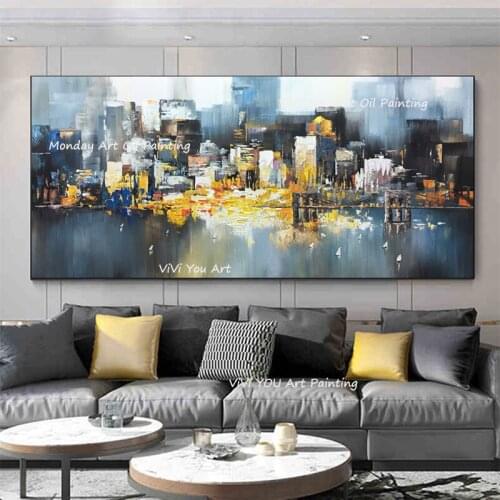 Wall painting Hand painted canvas Oil Painting wall art Abstract artwork city Oil Painting wall picture for Living Room bedroom
