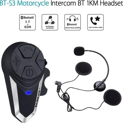Outdoor BT-S3 Motorcycle Helmet Intercoms 3 Rider Moto Interphone Helmet Intercom Wireless Bluetooth Headset Waterproof FM MP3