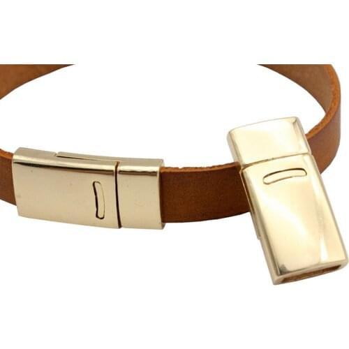 10mm Flat Magnetic Clasps 10x2mm Hole for Flat Leather Glue 3 Piece Gold Tone