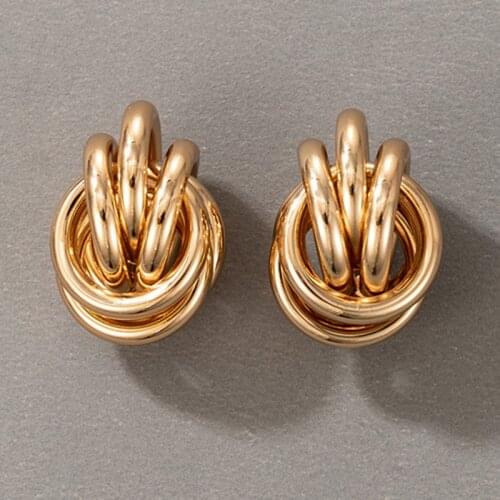 Docona Boho Gold Color Geometric Stud Earring for Women Punk Simple Multiple Circle Earrings Party Jewelry Gift Brincos 17611