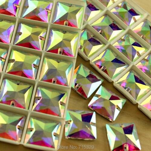 Square shape Flatback Sew On Rhinestone With 2 Holes Crystal AB Color Silver Base Sewing On Rhinestones