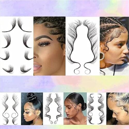 5 Styles Hair Edges Tattoo Sticker Baby Hair Pony Tail Styles Temporary Tattoo Sticker Template Sleek Edges Bangs Tattoo Sticker