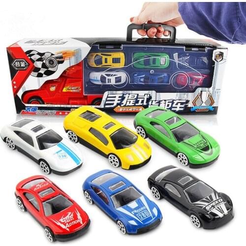 Upgrade Car Toys For Kids Cargo Truck Model with 12pcs Metal Cars Parking Lot Toy Organizer Double Sliding Track Portable Handle