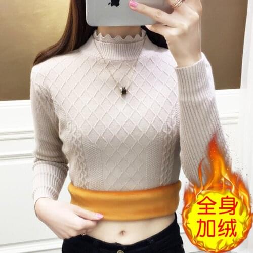 Knitted pullover women sweater high quality Turtleneck sweater womens Long sleeve Winter warm sweater Add wool stretch K4357