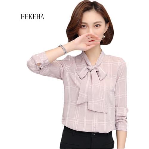 FEKEHA Women Office Shirt Blouse Long Sleeve Chiffon Blouse Ladies Clothing Female Blusas White Black Women Tops Work Wear