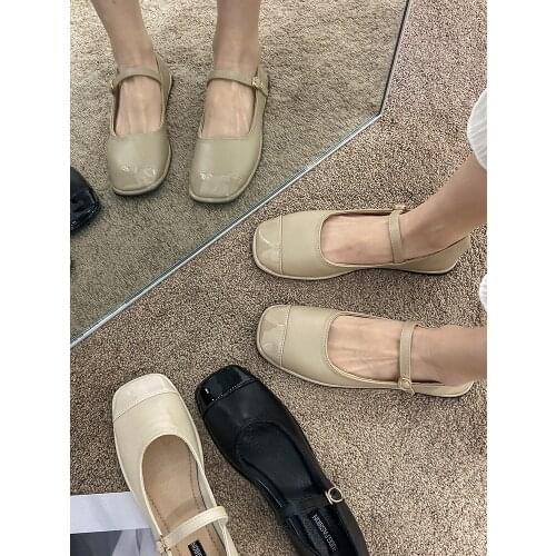 Ladies casual shoes summer new style retro gentle square toe shallow mouth flat solid color Mary Jane shoes
