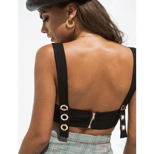 Womens Sexy Slim Short Top Zipper Rivets Sleeveless Black Camisole Blusas Female Clubwear Backless Tank Top Summer Ladies Shirts