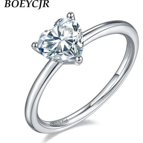 BOEYCJR 925 Silver Heart Cut 1ct 6.5*6.5mm F color Moissanite VVS Engagement Wedding Ring With national certificate for Women