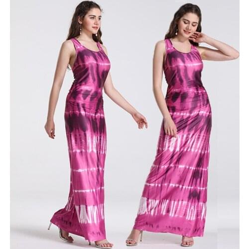 New Summer Fashion Womens Printing Beach Vest Dress Gradient color Sleeveless O-Neck Long Dress Ladies Casual Holiday Sundress