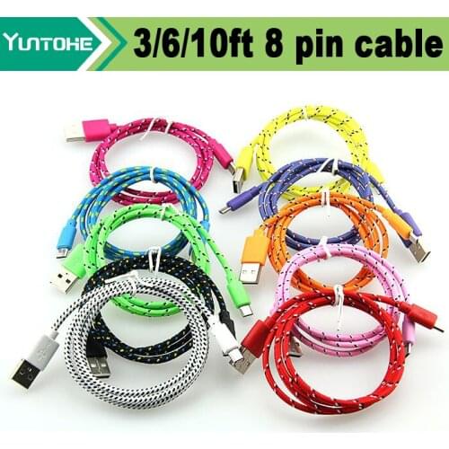 1m 2m 3m Round Fabric Braided Nylon Woven Wire 8pin USB Date Sync Charging Cable for iPhone XS Max XR X 8 7 IOS 10.x 100pcs/lot