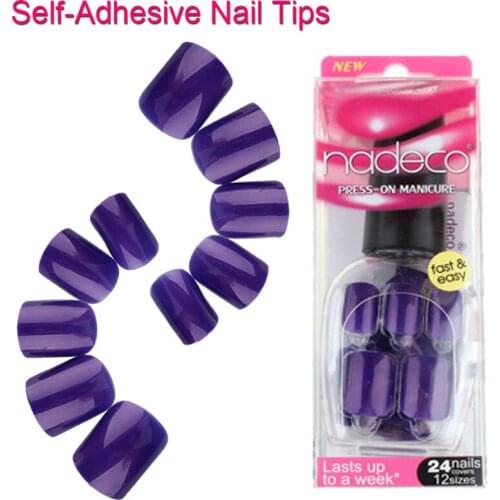 12Sets Full Cover Blue Purple Self-Adhesive Fake Nail Polish Tips Colorful Glued False Nail Voilet French Manicure Tips RCP-22