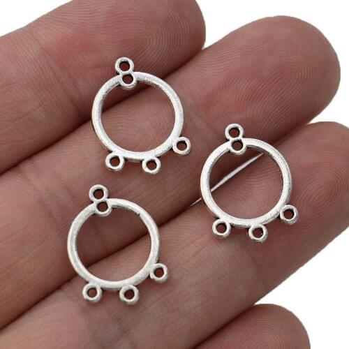 20PCS/lot Antique Silver Plated Round 1-3 Connectors Pendant Jewelry Making Findings Accessories DIY Handmade Craft 19X14mm