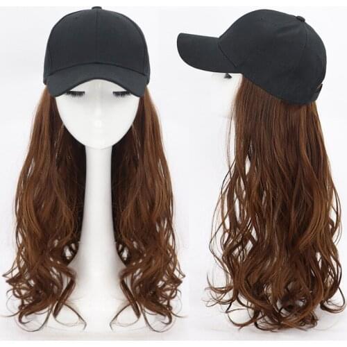 2020 Japanese and Korean style womens wig cap, net red wig long curl hair natural big wave baseball cap wig one fashion trend