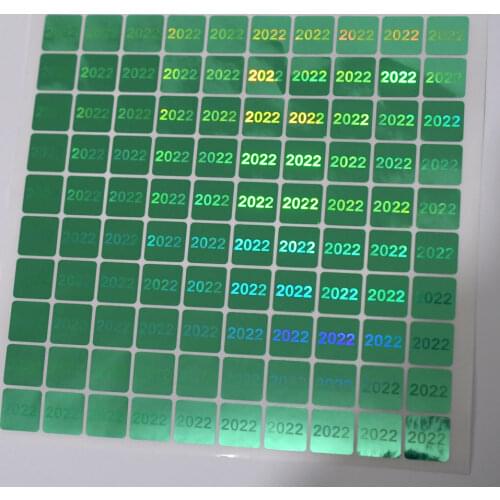 2021 2022 hologram tamper evident holographic stickers Green and silver Hologram sticker 15x15mm