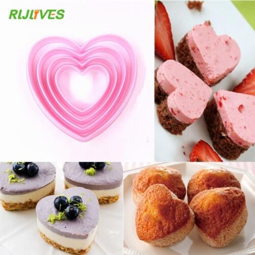 4Pcs/set Stamp SugarCraft Fondant Cake Moulds Cookie Cutter Mold Love Heart Shape Cake Baking Decorating Tools