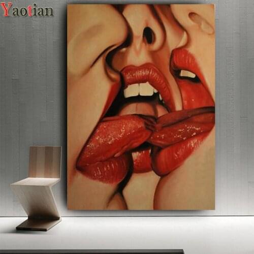 5D DIY Full Square/Round Diamond Painting lesbian girl red lips kiss Diamond Embroidery Cross Stitch Home Decor Mosaic Stickers