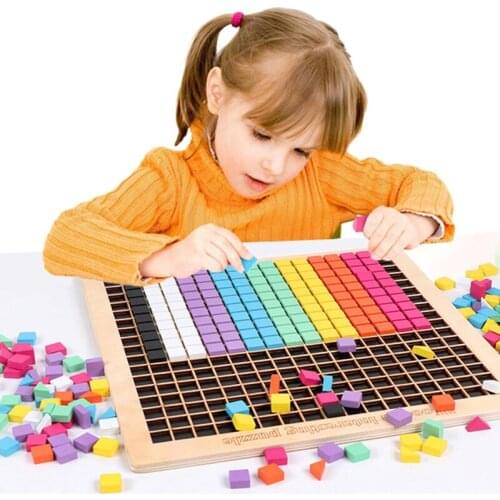 Wooden Pixel Blocks Puzzle Toy Montessori Early Education Toy Geometry Jigsaw Tangram Wooden Game Toys for Children