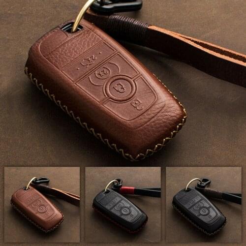 For Ford Fusion Mustang Explorer F-150 F-250 F-350 Genuine Leather Car Key Case Cover Bag Shell 2017 2018 Remote Key Case