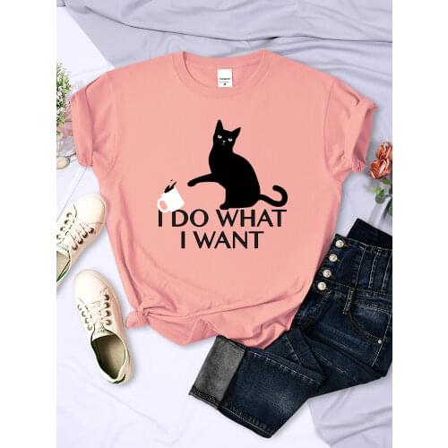I Do What I Want Black Cat Printing T Shirt Womens Loose Oversize New Tee Clothes Summer Cotton Tops Creativity T Shirts WomenS