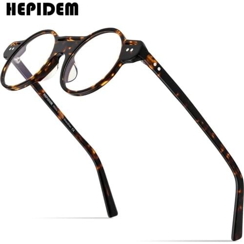 HEPIDEM Acetate Glasses Men Retro Vintage Round Eyeglasses Frame Women Myopia Optical Prescription Spectacles Eyewear 9162