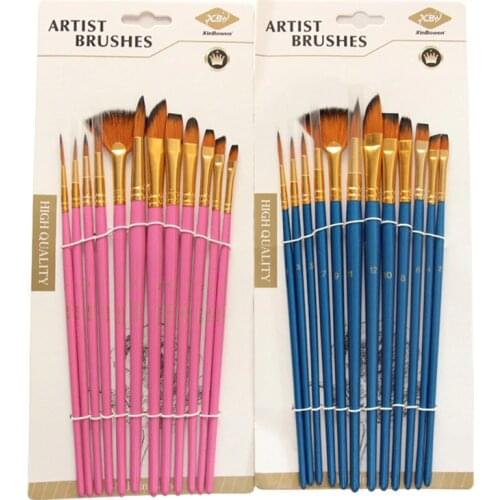 12Pcs/Set Nylon Paint Brush Profession Watercolor Brushes For Wooden Handle Oil Acrylic Painting Brush Pen Art Supplies