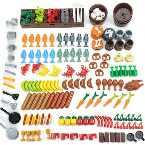 DIY Building Blocks Food Bread Fish Fruit Roast Chicken Creative Toys MOC Parts City Accessories Bricks Compatible Classic Parts