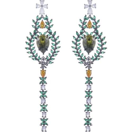 LARRAURI Trendy Cubic Zirconia Leaf Flower Drop Women Earrings Wedding Engagement Earring Jewelry boucle d'oreille femme 2019