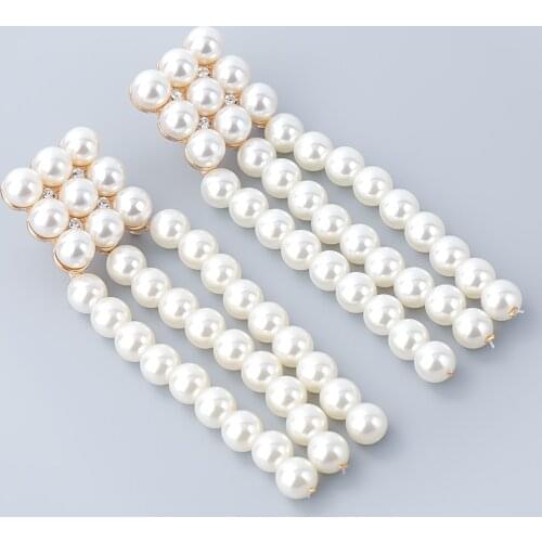 Fashion Metal Square Imitation Pearl Tassel Earrings Womens Creative Popular Dangle Earrings Party Accessories