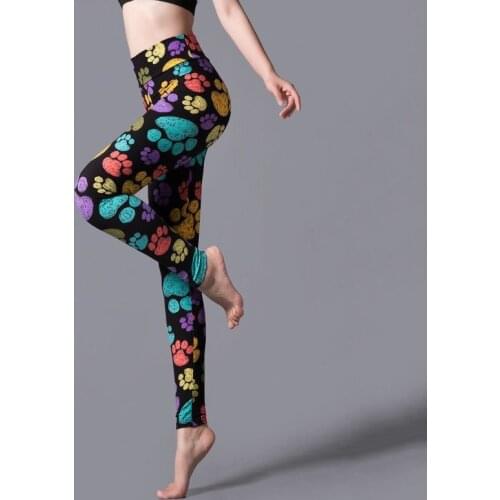 LJCUIYAO Fashion Women Leggings High Waist Elasticity Leopard Printing Colored Stripes Pants Push Up Workout Flower Paw Bottom