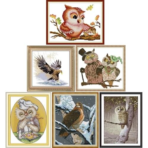 Cartoon owl series counted cross stitch kits 11CT14CT printed pattern crafts DMC fabric sewing needlework embroidery sets decor