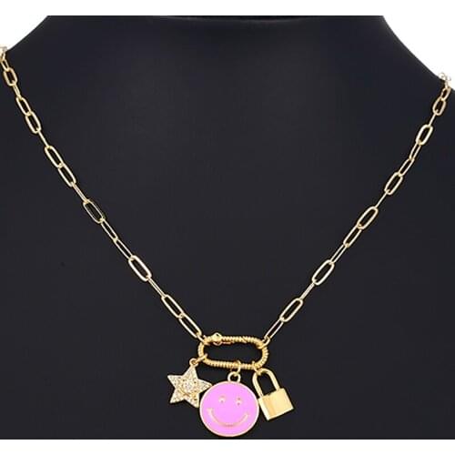 ZHINI New Luxury AAA Zircon Crystal Statement Choker Necklaces for Women Simple Cute Smiley Pendant Necklace Jewelry collares