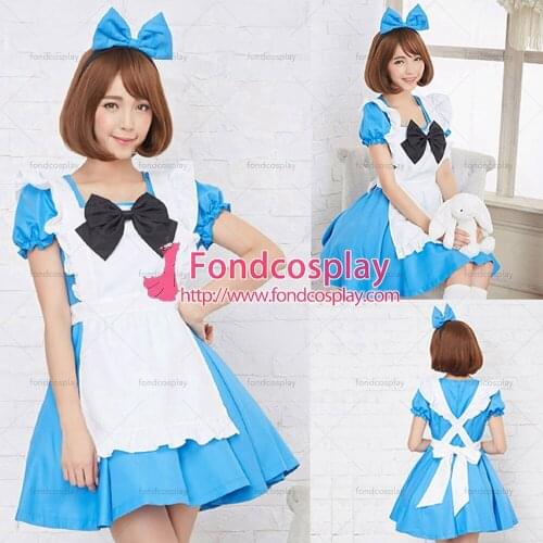 Fondcosplay adult sexy cross dressing sissy maid short French lockable blue uniform cloth dress Unisex Tailor-made[G3923]