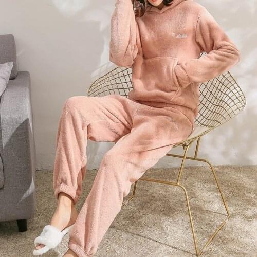 Winter Coral Fleece Pajama Set Women Thick Warm Flannel Velvet Cozy Two Pieces Sleepwear Suit Ladies Home Clothing Homewear Men