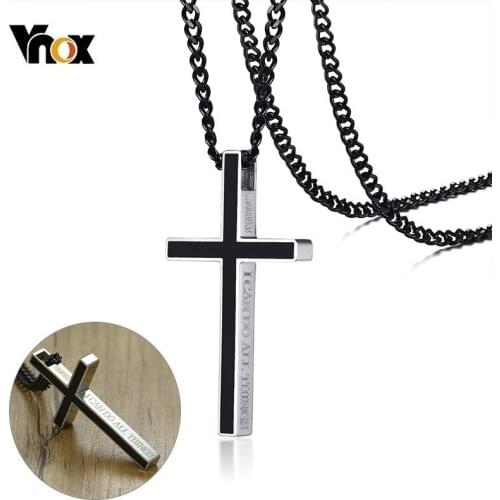 Vnox Special Bible Cross Pendants for Women Men Stainless Steel Necklace Jesus Christ Prayer Jewelry Philippians 4:13