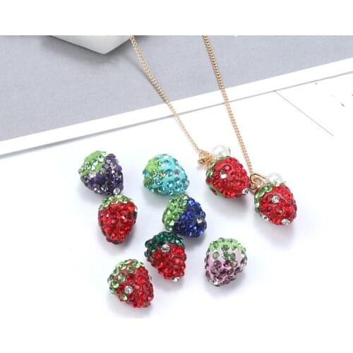 10pcs Mini Rhinestone Strawberry Pendants With One Hole Need Connector DIY Stud/Drop Earrings Necklace Making Jewelry Accessorie