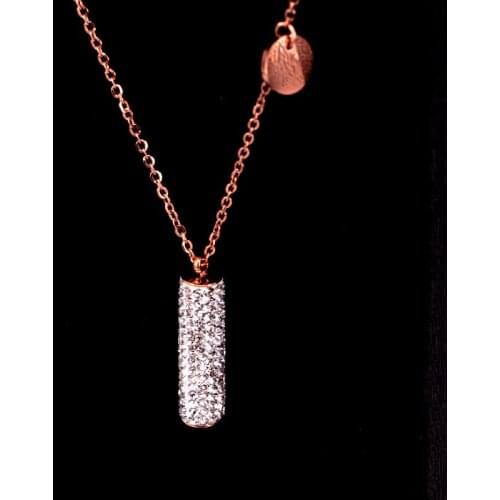 Stainless Steel Geometry Cylinder Pendants Necklace Couple Romantic Crystal Necklaces Women Wedding Jewelry Xmas Gift