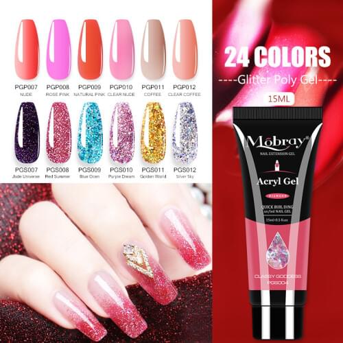 Mobray 24 Color Poly Nail Gel Finger Extension Nail Art Design Acrylic Gel Varnish hybrid 15ML Poly Extension Nail Gel Polish