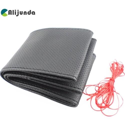 Hand Stitched Car Steering Wheel Cover Pu Leather Car Steering 38 cm Diameter hot cakes with Knitting Needles and Thread