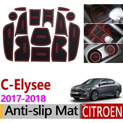 Anti-Slip Gate Slot Mat Rubber Coaster for Citroen C-Elysee 2017 2018 C Elysee CElysee Facelift Accessories Car Stickers 14PCS